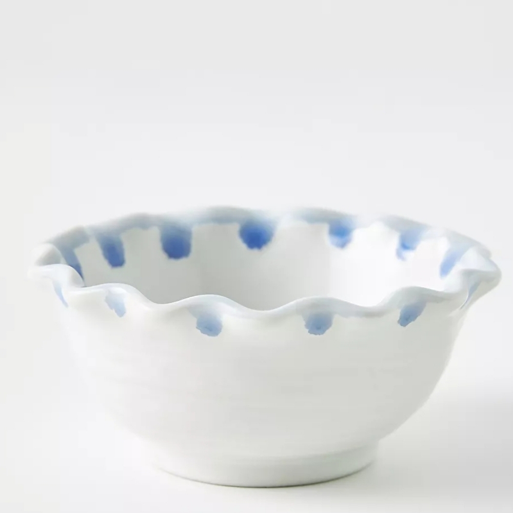 Set of 2, Anthropologie Namika Pinch Bowl - white & blue